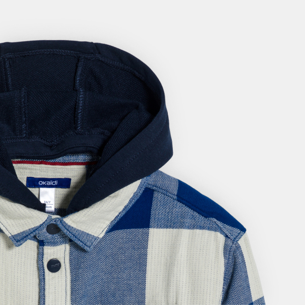 قميص خارجي مربعات بغطاء رأس قابل للإزالة باللون الأزرق للأولاد